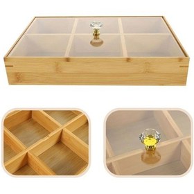 Resim Morponi 6 Bölmeli Bambu Çerezlik Şeffaf Akrilik Kapaklı Kahvaltı Sunumluk Saklama Kutusu Mutfak Organizer Bambu 