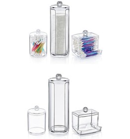 Resim Üçlü Pamukluk Organizeri, Kulak Çubuğu Organizeri Ve Mini Pamukluk Seti Şeffaf 