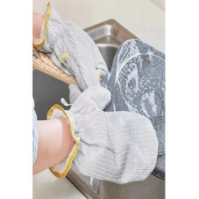 Resim Hereveoyuncak 2 Adet Bulaşık ve Ovma Eldiveni + Silikon Fırın Eldiveni Kaymaz Su Geçirmez - 2li Set G7H8J9 