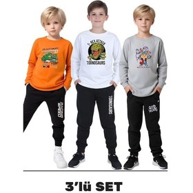 Resim Fyk Kids 3'lü Erkek Çocuk Baskılı Yuvarlak Yaka Alt-üst Pijama Takımı Turuncu 