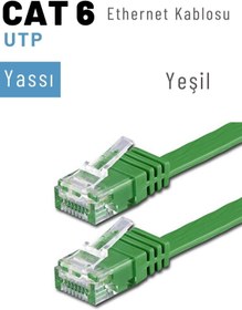 Resim IRENIS 5 Adet Cat6 Yassı Ethernet Network Lan Internet Kablosu Yeşil-7.50 Metre 