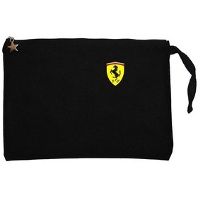 Resim Ferrari Logo Siyah Clutch Astarlı Cüzdan / El Çantası Siyah 