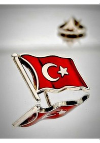 Resim Yörük Tasarım Türk Bayrağı Gümüş Yaka Rozeti 3d 3 Boyutlu Dalgalı 