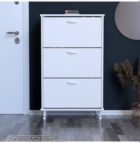 Resim Modilayn Varbi Antre Hol 72 X 119 X 25, 5 Cm Lik 3 Düşer Kapak 6 Göz Bölmeli Ayakkabılıkkapak 4 Göz Bölmeli Ayakkabılık Beyaz 