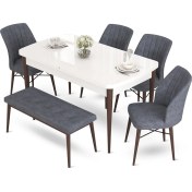Resim Canisa Concept Aya Serisi 80 x 132 cm Beyaz Masa Ceviz Ayak Mutfak Masa Takımı 4 Sandalye 1 Bench 