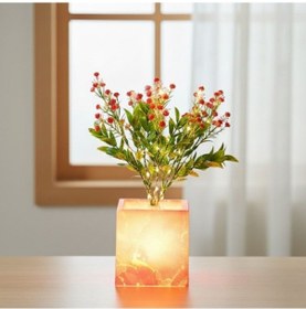 Resim Büro Ev Ofis Dekoru İçin Pembe Saksılı Ledli Yapay Çiçek 