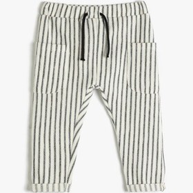 Resim Koton Eşofman Altı Yumuşak Dokulu Pamuklu Beli Bağlamalı Cepli Lacivert Çizgili 3smb40099tk Lacivert 