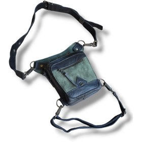 Resim Crow'sRoom Handmade Deri Bel Ve Bacak Çantası (KÜÇÜK MODEL SİYAH&YEŞİL) 