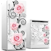 Resim ve Bulaşık Makinası Beyaz Eşya Sticker Kaplama Pembe Güller 