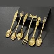 Resim El Yapımı, Şık 6'lı Vintage Altın Kaşık & Çatal Seti - Kahve, Çay, Tatlılar İçin Mükemmel | Halloween, Noel, Sevgililer Günü, Şükran Günü Gibi Tatiller İçin İdeal 