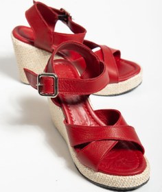 Resim derim shoes Kadın Kırmızı Hakiki Deri Dolgu Topuk Sandalet 