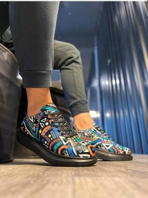 Resim Shoecide Yüksek Taban Renkli Baskılı Günlük Ayakkabı 046 Siyah Siyah Taban Siyah Siyah Taban Siyah 