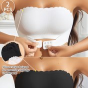 Resim 2 Adet Avrupa Tarzı Minimalist Dalgalı Kenar Kesimli Ön Tokalı Seksi Rahat Yumuşak Kolsuz Sütyen Pedli Kaymaz Askısız Kadın Sütyeni 