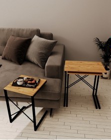 Resim 3 Lü Zigon Sehpa Metal Sehpa Atlantik Çam 1291 