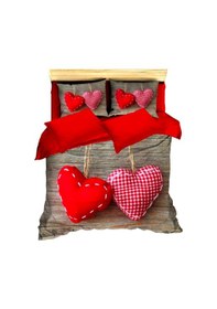 Resim Love U Çift Kişilik 4 Parça Pamuk Saten Nevresim Takımı Pembe 