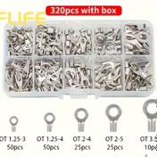 Resim 320 adet/Kutu 10'lu Terminal Yalıtımsız Halka Çatal U-tipi Pirinç Terminalleri Assortiment Kiti Kablolu Tel Bağlantı Elemanı Sıkma Kürek 