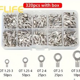 Resim 320 adet/Kutu 10'lu Terminal Yalıtımsız Halka Çatal U-tipi Pirinç Terminalleri Assortiment Kiti Kablolu Tel Bağlantı Elemanı Sıkma Kürek 