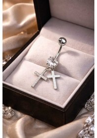 Resim 316l Cerrahi Çelik Göbek Piercing Zirkon Taşlı Sallantılı Kadın Piercing Paslanmaz Kararmaz Figürlü Fashion Özel Tasarım Göbek Piercing Modeli - 36 Gümüş 