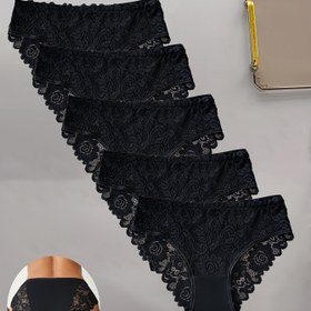 Resim 5 Adet Kadın Plus Beden İç Çamaşırı, Renkli Temel Desenler, Dantelli Büyük Çiçek Tasarımı, Kadın İç Giyim 