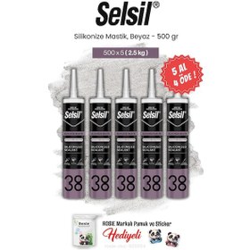Resim Selsil 5 Al 4 Öde Silikonize Mastik, 500 Gr, Beyaz Ve Rosie Pamuk 