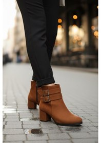 Resim Kadın Hermina Çift Tokalı Kısa Bot Taba Süet 