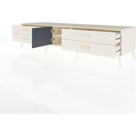 Resim Kronos Tv Ünitesi Tek Raflı 4 Çekmeceli Tek Kapaklı 220x59x51 Aytaşı-antrasit/aytaşı Antrasıt/aytası - Aytası 