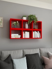 Resim Duvar Rafı Kitaplık Yatay Dikey Takım Kırmızı Kırmızı 