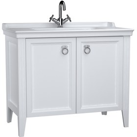 Resim VitrA Valarte 62156 Lavabo Dolabı, Kapaklı, Etajerli Lavabolu, Krom Kulplu, 100 Cm, Mat Beyaz 