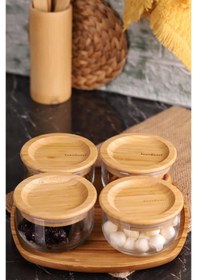 Resim Bambum Duo 300ml 4'lü Tepsili Bambu Silikonlu Kapaklı Hava Aldırmaz Cam Kahvaltılık 