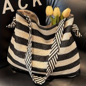 Resim Mükemmel Lili Kadın Modası Çizgili Plaj Tote Çantası - Büyük Kapasite, Ayarlanabilir Askı, Manyetik Kapanış, Polyester Astar, İşe Giderken, Seyahat ve Tatil için İdeal, İşe Giderken Tote Çantası | Şık Tote Çantası | Dayanıklı Tutma Çantası, Plaj Tote Çantası 
