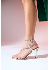 Resim Luvishoes Almeria Altın Kadın Yüksek Topuklu Abiye Ayakkabı Altın 