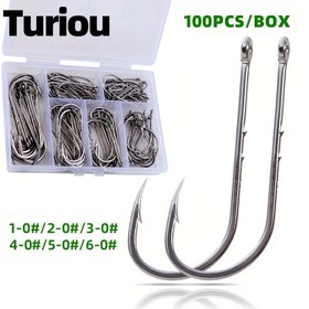 Resim 100 adet TURIOU Weed Guard Balıkçılık Kancaları (1/0#-6/0#) - Uzun Saplı Çift Dikenli Geniş Ağız Yumuşak Solucan Kanca, Karışık Renkler Tatlı ve Tuzlu Su Levrek Turna Perch Av Malzemeleri için, Balıkçı Temel Gereçleri, Şık Metalik Kaplama, Dayanıklı Metal Kancalar 
