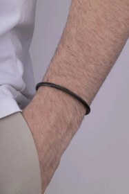 Resim Gümüş Pazarım Örgü Model Siyah Çelik Erkek Kelepçe Bileklik Çok Renkli 