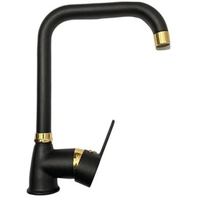 Resim Siyah Delta Altın Mutfak Evye Bataryası Köşe Borulu Garantili Musluk Ağır Gövde Siyah 
