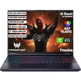 Resim Acer PREDATOR HELIOS NEO 18 AI PHN18-72-9424 NH.QVMEY.001 Ultra 9 275HX 64 GB 2 TB RTX5070Ti 18" Free Dos Dizüstü Bilgisayar 