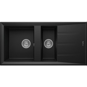 Resim Real Stone P013 - 1.5 Gözlü Damlalıklı Granit Eviye 100 x 50 CM Siyah 