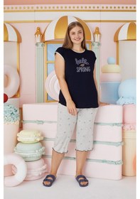 Resim Sevim Kadın Büyük Beden Kısa Kol Kapri Lacivert Pijama Takım C2t4n7o51 001 