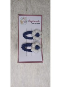 Resim Amigurumi Toka - Çıtçıtlı El Örgüsü Toka 1 Çift Koyu Mavi 