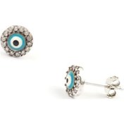 Resim Nazar Boncuklu Minimal Gümüş Küpe 