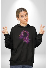 Resim Kelebekler Kanser Günü Ve Kadınlar Günü Kadın Erkek Siyah Kapüşonlu Sweatshirt Hoodie Siyah 