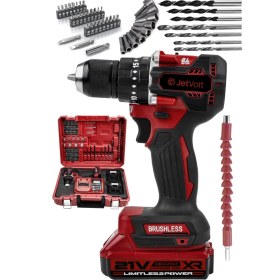 Resim Jetvolt 21V 2.0AH Kömürsüz Motor Çelik Mandren Darbeli Şarjlı Matkap Akülü Vidalama - Kırmızı 