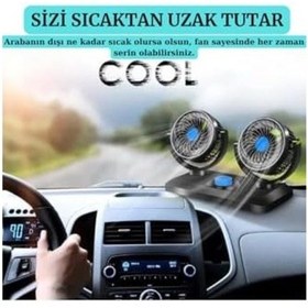 Resim T- 2019-2024 Uyumlu Araç İçi Torpido Üstü 360 Derece Dönebilen 12v Vantilatör 