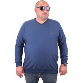 Resim Moc Grande Mocgrande Büyük Beden Selanik V Yaka Classic Sweat 23201 Marin-Marin Lacivert 