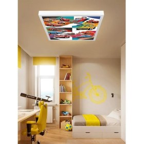 Resim Şimşek Mcqueen Avize, 60X60 Çocuk Odası Avize, 60WATT, Estetik Kare, Yapay Zeka Tasarım Avize, Pist 