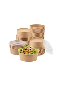 Resim Omeyva Yuvarlak Şeffaf Kapaklı Kağıt Karton Kraft Salata Yemek Kabı Kase- 26 Oz - 750 Ml. - 200 Adet 