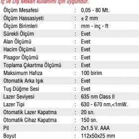 Resim Mercure MC-880 Profesyonel Lazer Metre 80 Metre 
