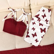 Resim Syzygy Kadınlar İçin Şık Kelebek Desenli Camisole Üst + Pantolon Ev Kıyafeti Seti 