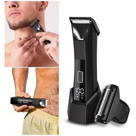 Resim Honeybeeshop 8126 Erkekler İçin 2si 1 Arada Vücut Tüyü Düzeltici Tıraş Makinesi Seramik Bıçaklı Çift Başlı Usb C Şarj Lcd Ekran Seyahat Kilidi 