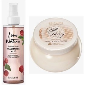 Resim Oriflame Love Nature Organik Ahududu Parfüm Misti ve Milk&Honey Gold Besleyici El&Vücut Kremi 