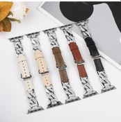 Resim Sones iOS Uyumlu Watch Series 4 40mm Yapay Elmas Denim Zincir Deri Saat Kordonu 